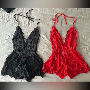 Elegant Lace Lingerie Set - Black and Red